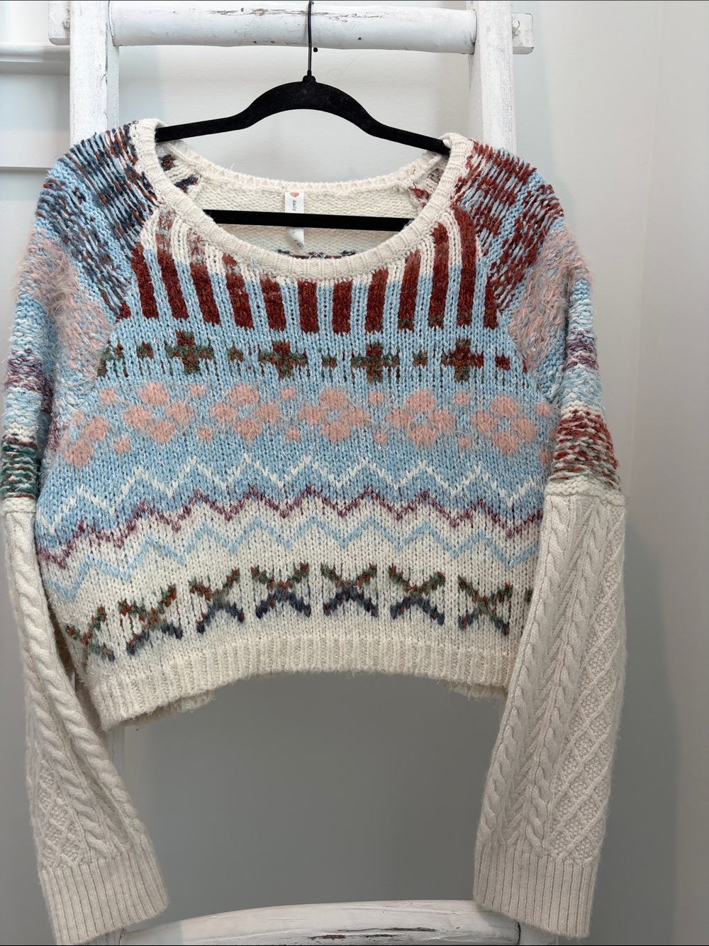 Daily practice from Anthropologie, Cozy Fair Isle Cropped Sweater.